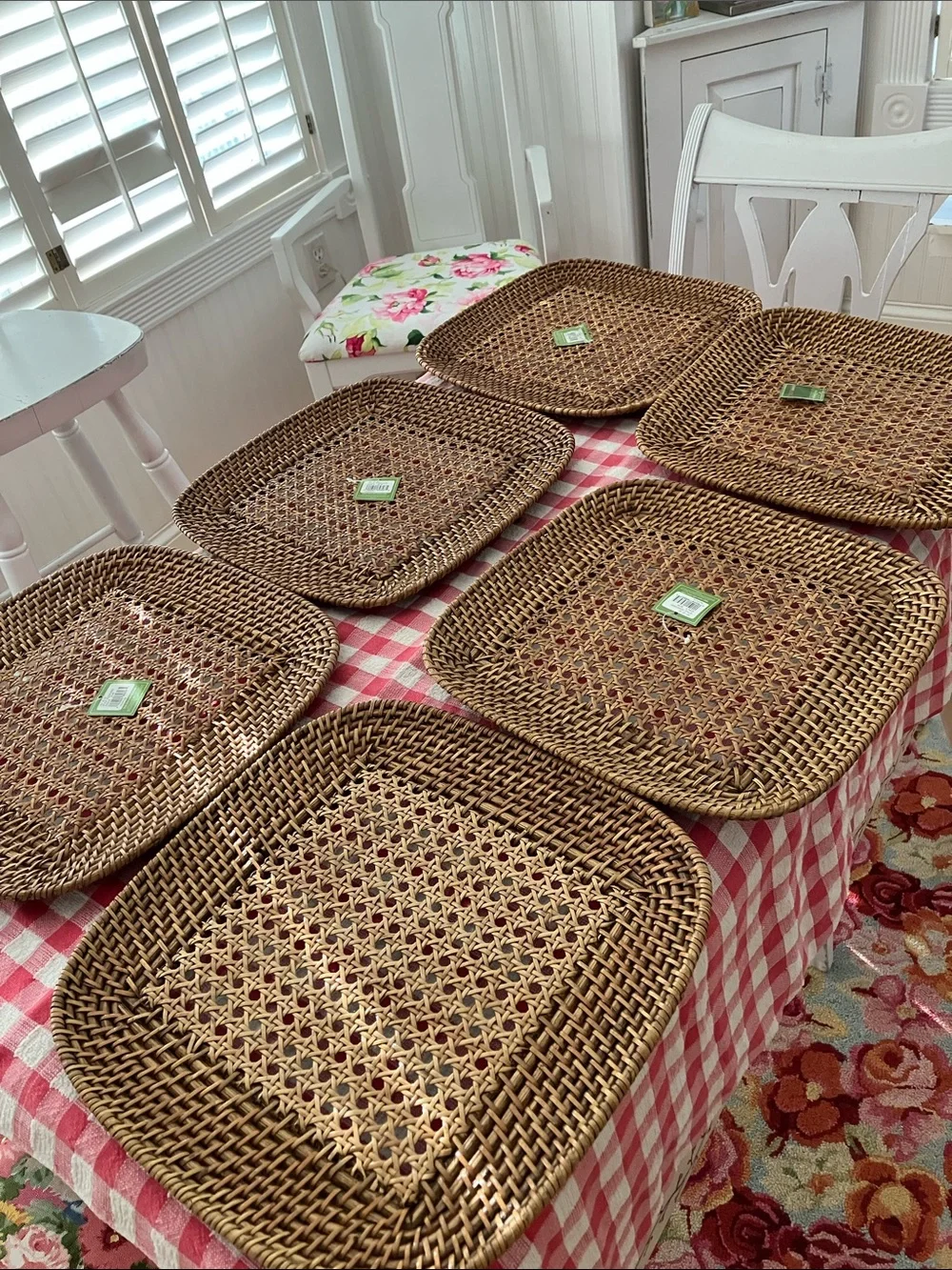 NWT SUMMER LIVING Natural Woven Rattan Charger Plates, Set of 6